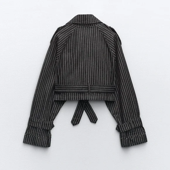 ✨SALE✨ ZARA OVERSIZED STRIPED CROP DENIM TRENCH ✨SALE✨ - Picture 3 of 9